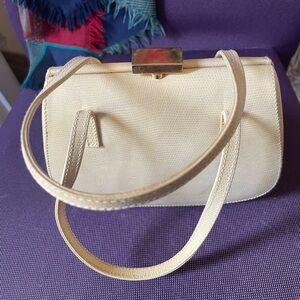 VINTAGE SWEET SAKS 5TH ITALIAN LEATHER BEIGE/GOLD HANDBAG